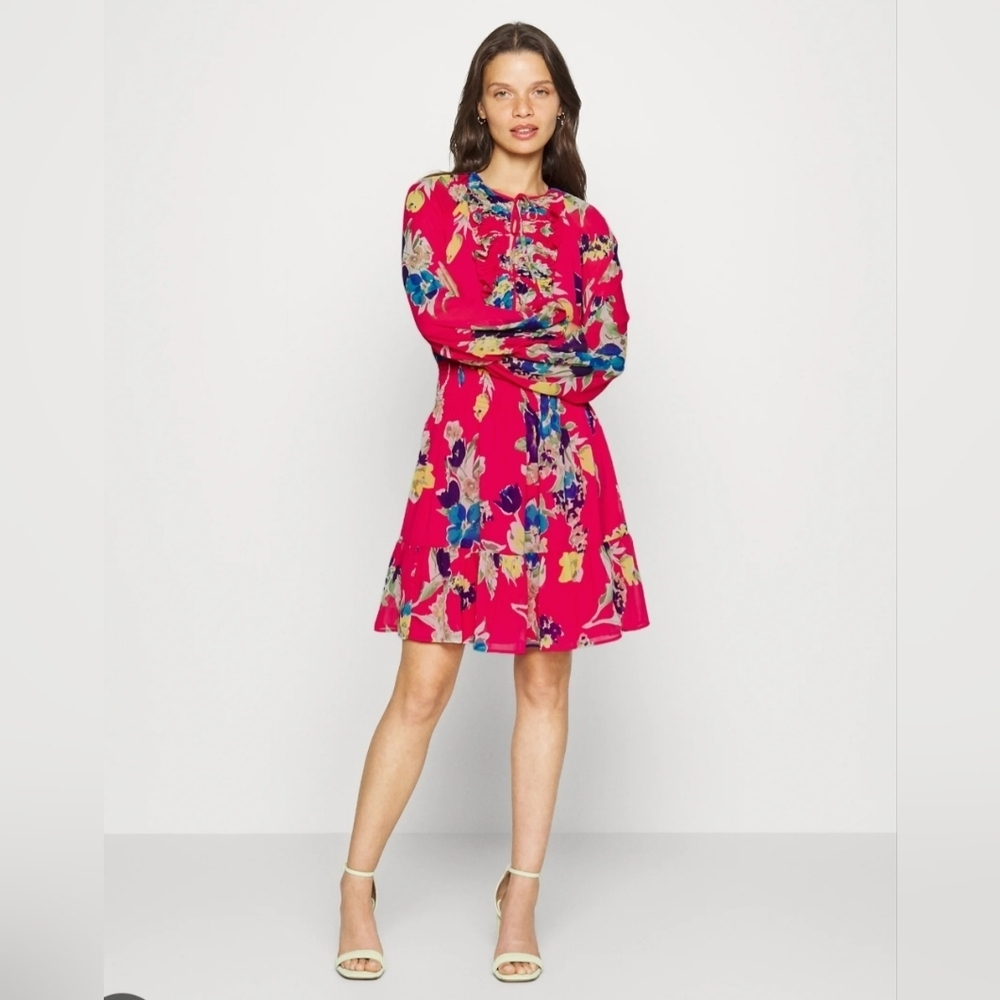 Lauren Ralph Lauren Dress Womens Pink Floral Crinkle Georgette Size 6